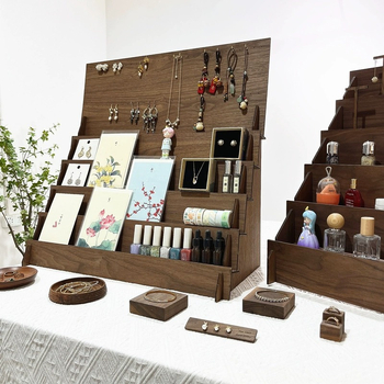 Дървена стойка за бижута, 3-етажна настолна поставка, мултифункционална, модерен минималистичен стил