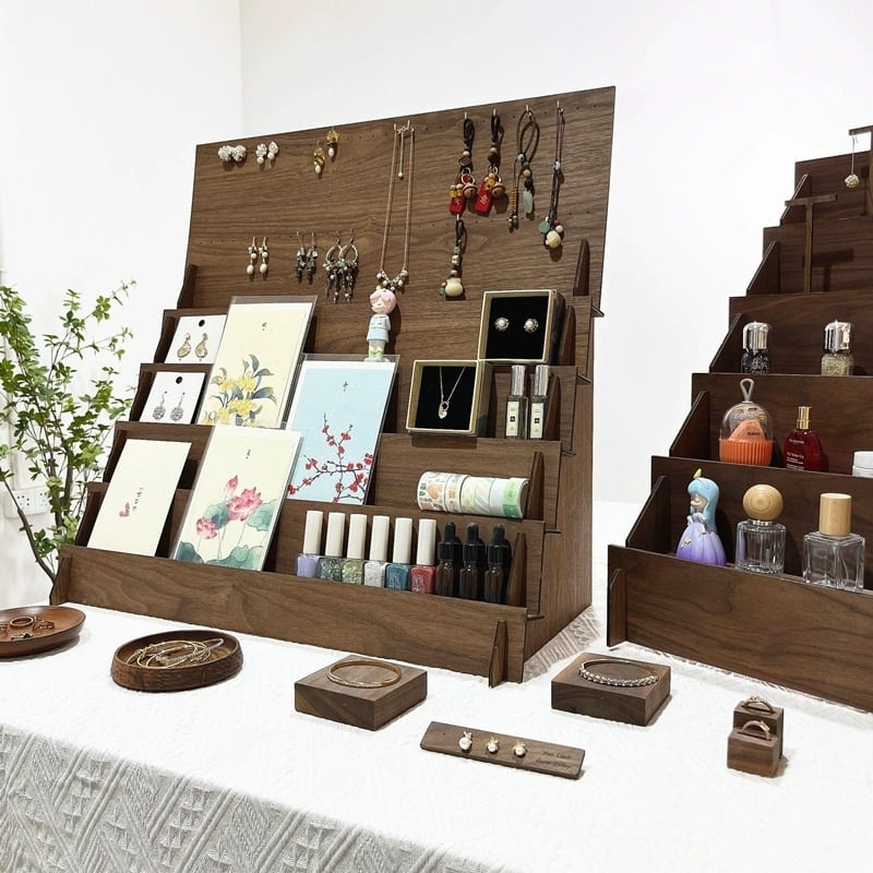 Дървена стойка за бижута, 3-етажна настолна поставка, мултифункционална, модерен минималистичен стил