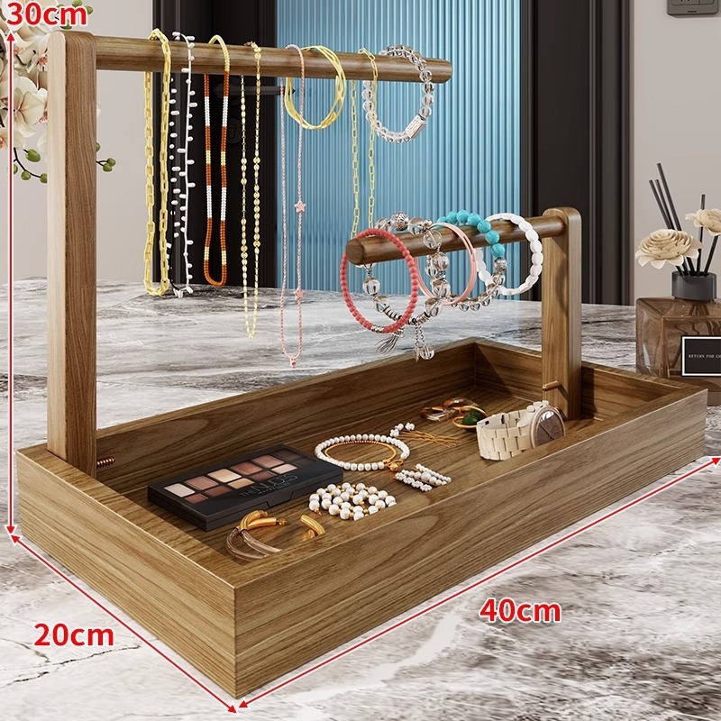 Двуетажна дървена стойка за бижута за настолен дисплей и съхранение, мултифункционален държач в класически китайски стил
