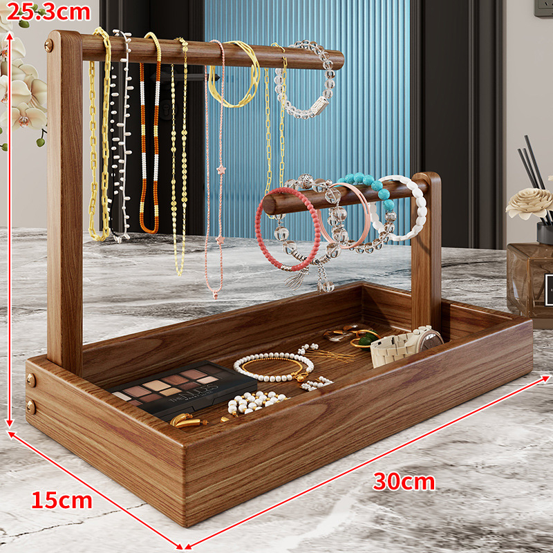 Двуетажна дървена стойка за бижута за настолен дисплей и съхранение, мултифункционален държач в класически китайски стил