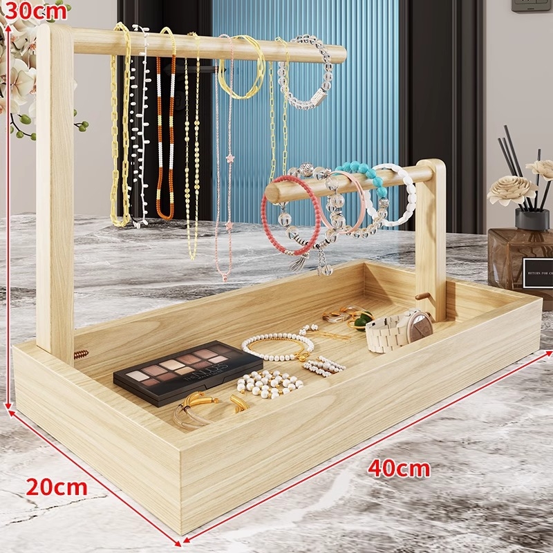 Двуетажна дървена стойка за бижута за настолен дисплей и съхранение, мултифункционален държач в класически китайски стил