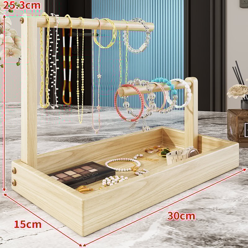 Двуетажна дървена стойка за бижута за настолен дисплей и съхранение, мултифункционален държач в класически китайски стил