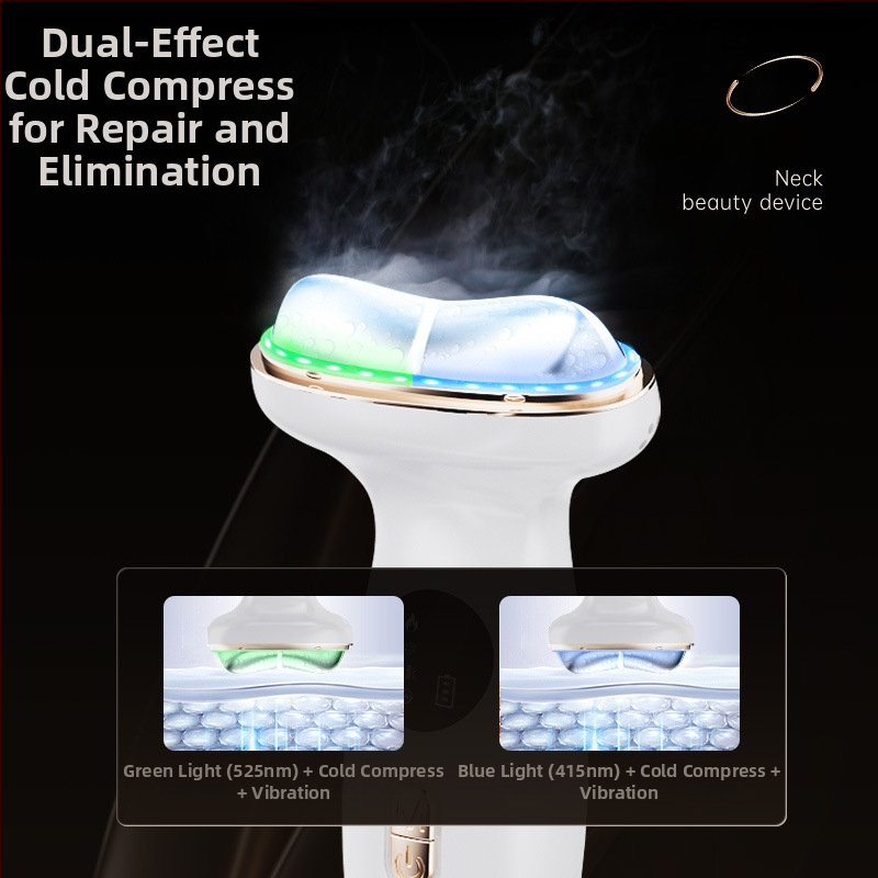 Kakla skaistumkopšanas ierīce ar vibrācijas masāžu, fototerapiju un ledus režīmu; paredzēta pacēšanai, tonizēšanai, grumbu samazināšanai un ādas atjaunošanai (Modeļa DYM063)