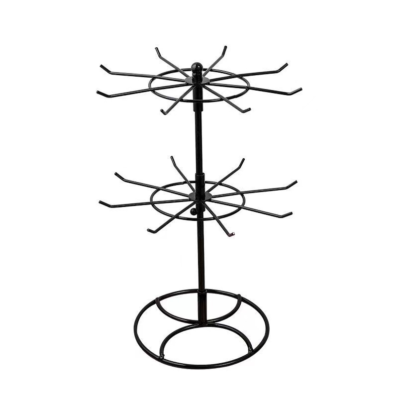 Forgó kovácsoltvas ékszerállvány, padlóra álló, 2 szintes, levehető tároló az ékszerekhez
