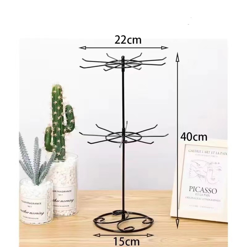 Forgó kovácsoltvas ékszerállvány, padlóra álló, 2 szintes, levehető tároló az ékszerekhez