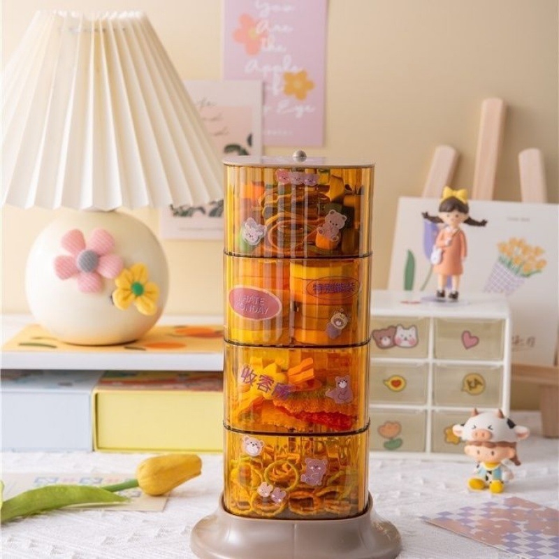 Ékszer tároló doboz, négy rétegű forgó, átlátszó asztali rendező, porálló, hordozható, többfunkciós