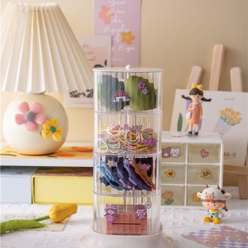 Ékszer tároló doboz, négy rétegű forgó, átlátszó asztali rendező, porálló, hordozható, többfunkciós