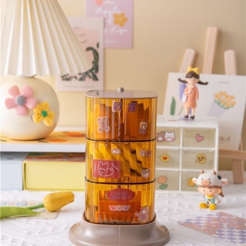 Ékszer tároló doboz, négy rétegű forgó, átlátszó asztali rendező, porálló, hordozható, többfunkciós