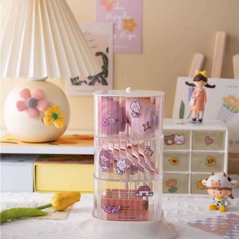 Ékszer tároló doboz, négy rétegű forgó, átlátszó asztali rendező, porálló, hordozható, többfunkciós