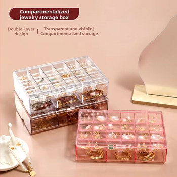 Lagana luksuzna kutija za bižuteriju za prstenje i naušnice s poklopcem, dvostruka plastična kutija za stolno korištenje, zaštićena od prašine i vlage