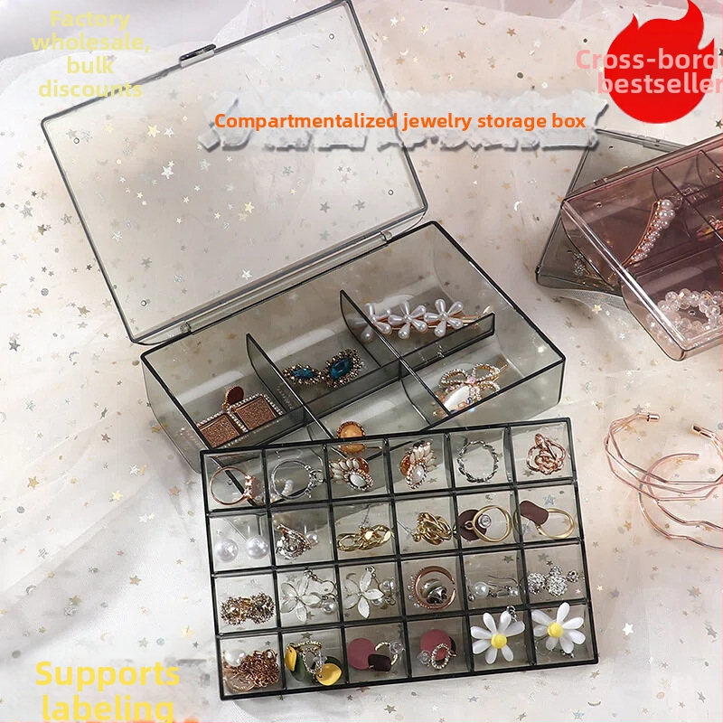 Lagana luksuzna kutija za bižuteriju za prstenje i naušnice s poklopcem, dvostruka plastična kutija za stolno korištenje, zaštićena od prašine i vlage