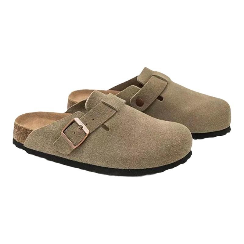 Sandale din piele în stil Birkenstock, vârf din plută, căptușeală din piele naturală, talpă din spumă, talpă plată, grosimea talpii 0–3 cm