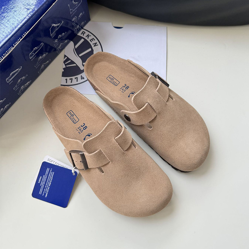 Sandale din piele în stil Birkenstock, vârf din plută, căptușeală din piele naturală, talpă din spumă, talpă plată, grosimea talpii 0–3 cm