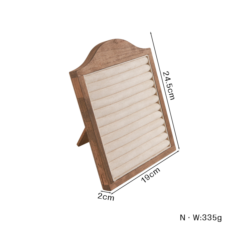 Držač za naušnice s drvenim uzorkom i velurom, oblik okvira za fotografiju, jednodijelni, spojna konstrukcija