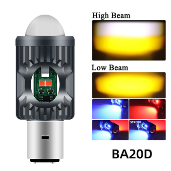 LED prednje svjetlo za motocikl BA20D/H4/P15D, bijelo-žuti visok i nizak snop, upozoravajuće fisheye svjetlo crveno-plavo