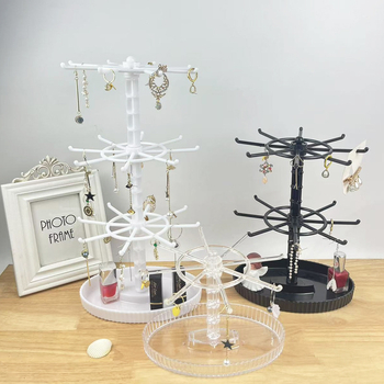 Forgó ékszerállvány – 3-rétegű műanyag fülbevaló kiállító, többszintű ventilátor-formájú kialakítással (injektált)