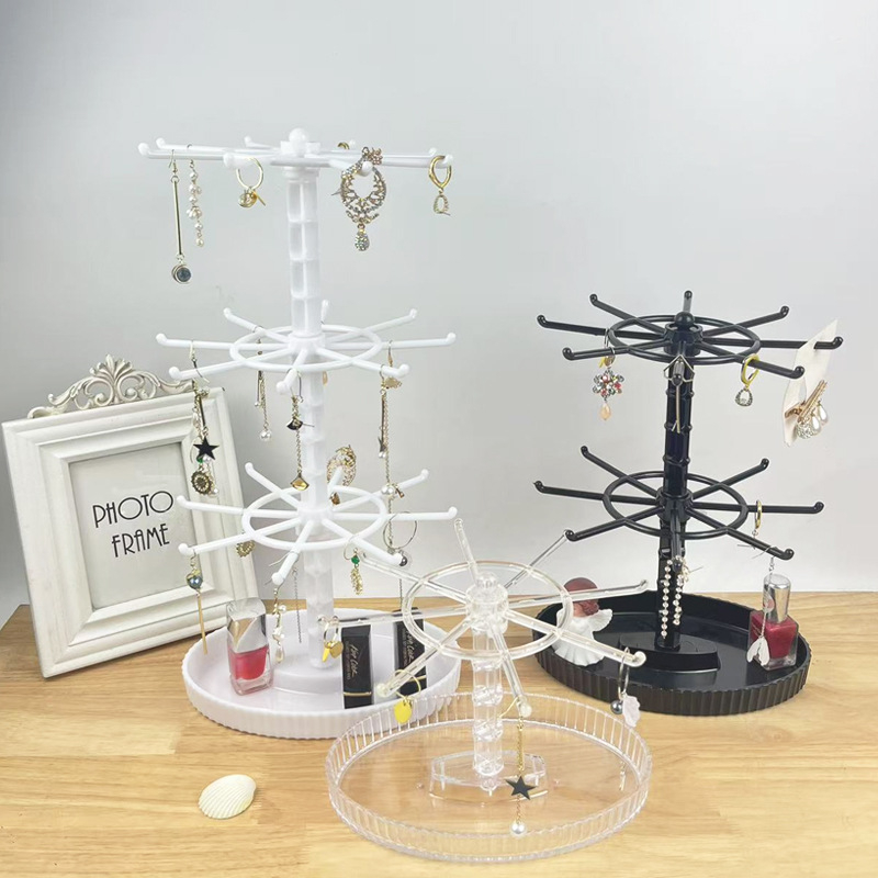 Forgó ékszerállvány – 3-rétegű műanyag fülbevaló kiállító, többszintű ventilátor-formájú kialakítással (injektált)