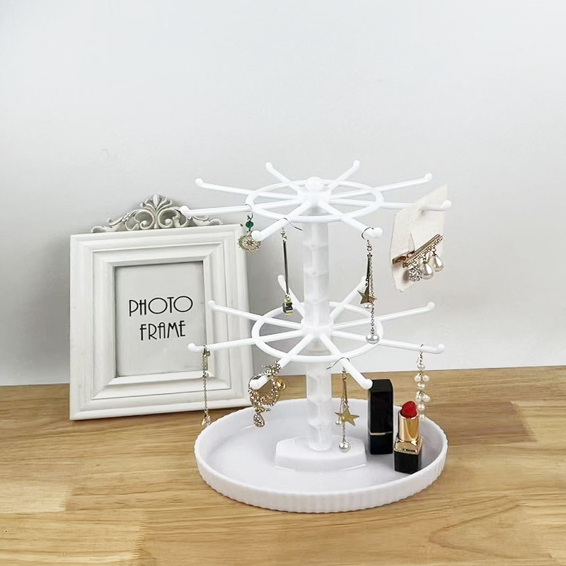 Forgó ékszerállvány – 3-rétegű műanyag fülbevaló kiállító, többszintű ventilátor-formájú kialakítással (injektált)