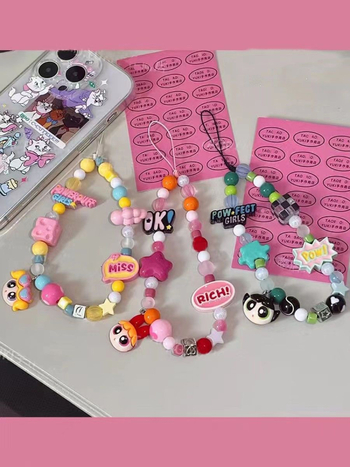 Λαινάρι κινητού με χάντρες, PVC υλικό, χειροποίητο, νάιλον κορδόνι με πλαστικό κούμπωμα, δυνατότητα προσαρμογής