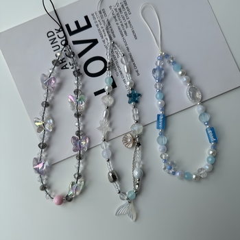 Lanac za telefon sa sirenom, školjkama i zvjezdicama – akril – C-211 – korejski mini stil – motiv: sirena – jesen 2024