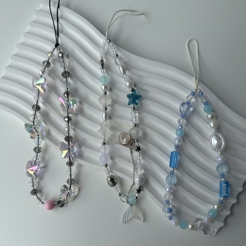 Lanac za telefon sa sirenom, školjkama i zvjezdicama – akril – C-211 – korejski mini stil – motiv: sirena – jesen 2024