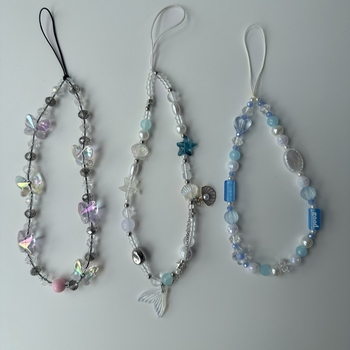 Lanac za telefon sa sirenom, školjkama i zvjezdicama – akril – C-211 – korejski mini stil – motiv: sirena – jesen 2024