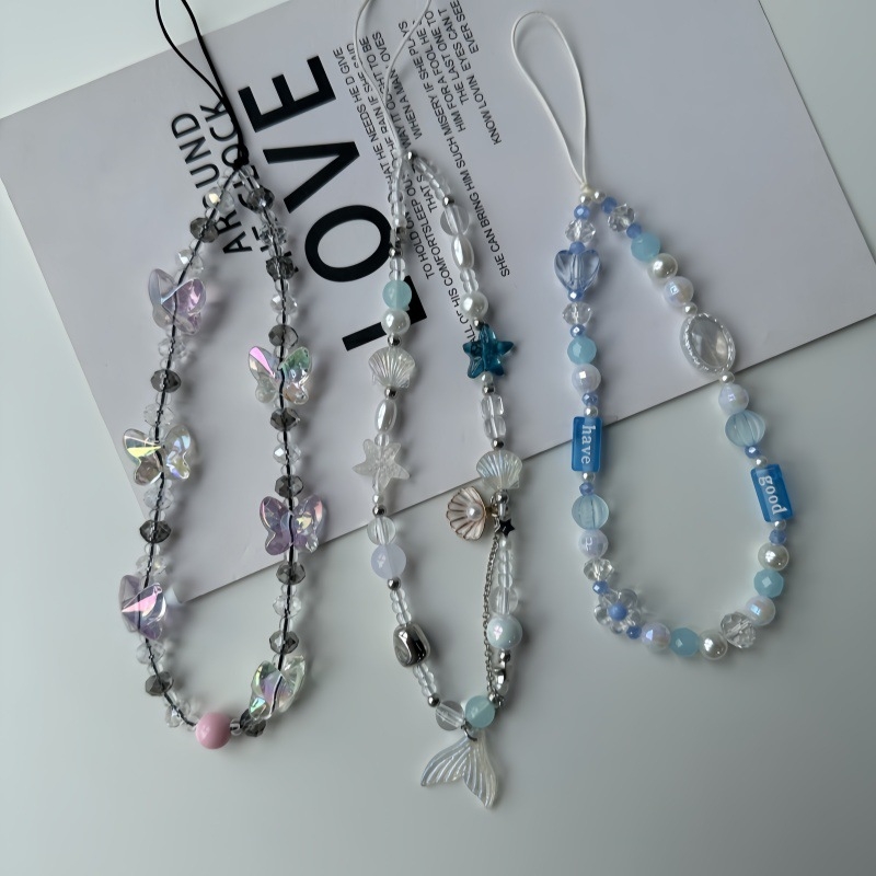 Lanac za telefon sa sirenom, školjkama i zvjezdicama – akril – C-211 – korejski mini stil – motiv: sirena – jesen 2024