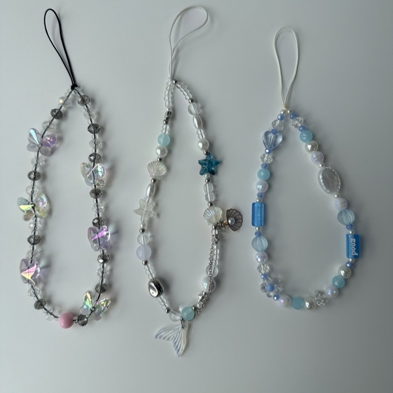 Lanac za telefon sa sirenom, školjkama i zvjezdicama – akril – C-211 – korejski mini stil – motiv: sirena – jesen 2024