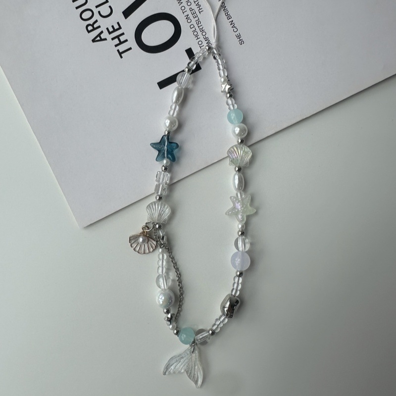 Lanac za telefon sa sirenom, školjkama i zvjezdicama – akril – C-211 – korejski mini stil – motiv: sirena – jesen 2024