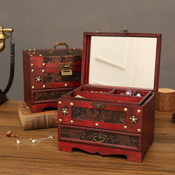 Дървена кутия за бижута в стил класически китайски, устойчива на прах за настолна употреба, с две нива