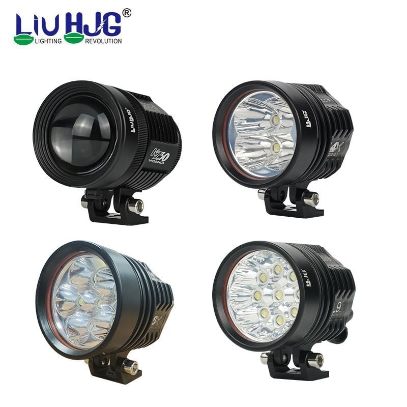 Motorkerékpár LED fényszóró teleszkóposan állítható csővel és külső lézerágyúval, IP68, 20–45W, 12–80V, univerzális kompatibilitás, élettartam 30 000 óra