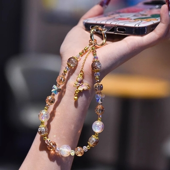 Ručno izrađena narukvica za mobitel s kristalnim perlama i legurom, leptir, PVC užad, metalna kopča, ženski stil