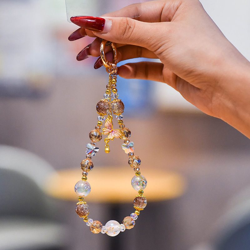 Ručno izrađena narukvica za mobitel s kristalnim perlama i legurom, leptir, PVC užad, metalna kopča, ženski stil