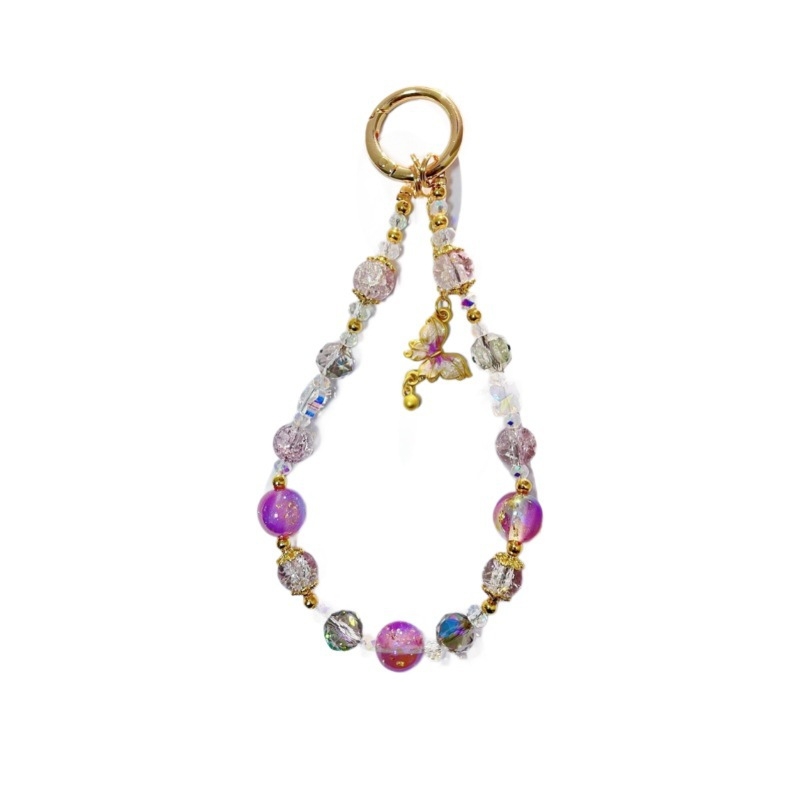 Ručno izrađena narukvica za mobitel s kristalnim perlama i legurom, leptir, PVC užad, metalna kopča, ženski stil