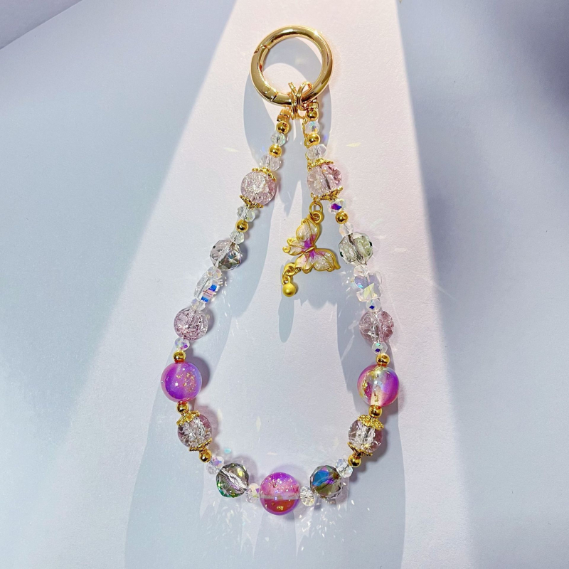 Ručno izrađena narukvica za mobitel s kristalnim perlama i legurom, leptir, PVC užad, metalna kopča, ženski stil