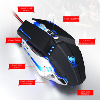 Mouse de joc Thunderwolf V7 cu cablu, senzor optic 2000 DPI, 7 butoane, USB, 5 trepte DPI, cablu de 1,5 m