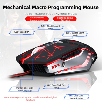 Mouse de joc Thunderwolf V7 cu cablu, senzor optic 2000 DPI, 7 butoane, USB, 5 trepte DPI, cablu de 1,5 m