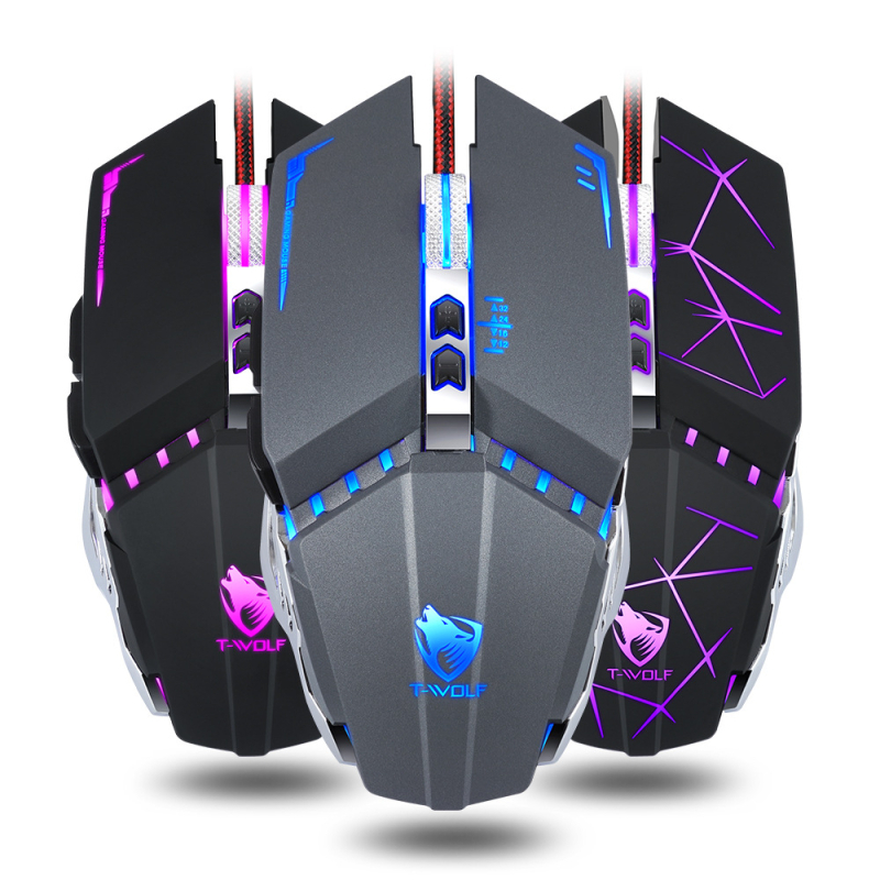 Mouse de joc Thunderwolf V7 cu cablu, senzor optic 2000 DPI, 7 butoane, USB, 5 trepte DPI, cablu de 1,5 m