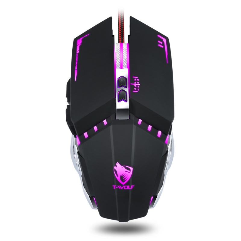 Mouse de joc Thunderwolf V7 cu cablu, senzor optic 2000 DPI, 7 butoane, USB, 5 trepte DPI, cablu de 1,5 m