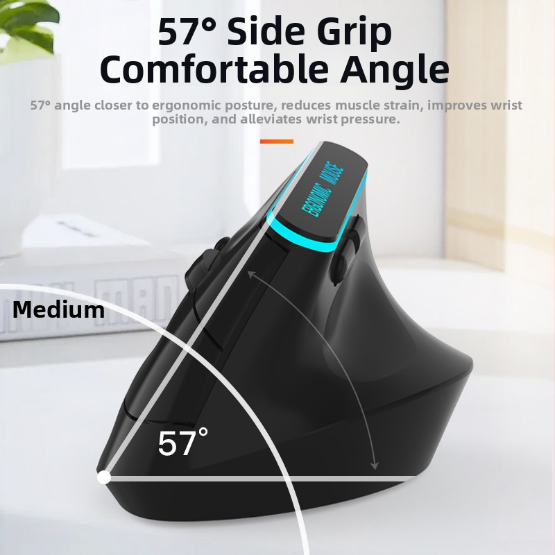 Ergonomická dobíjateľná bezdrôtová myš s dvojmódovým 2.4G a Bluetooth, vertikálny dizajn, 6 tlačidiel, 1600 DPI