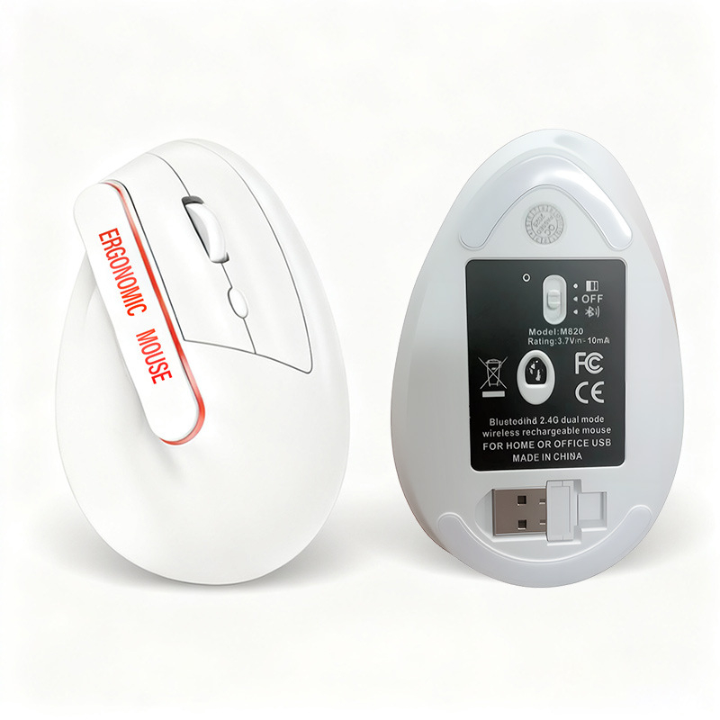 Ergonomska bežično punjiva bežična miš s dvostrukim režimom 2.4G i Bluetooth, vertikalni dizajn, 6 tipki, 1600 DPI