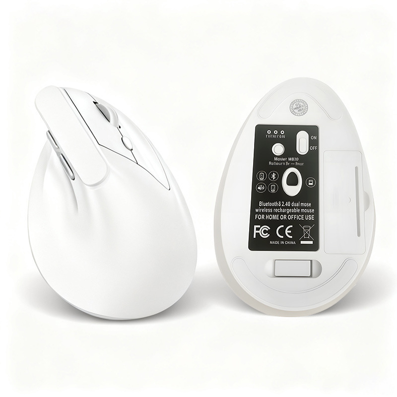 Ergonomska bežično punjiva bežična miš s dvostrukim režimom 2.4G i Bluetooth, vertikalni dizajn, 6 tipki, 1600 DPI