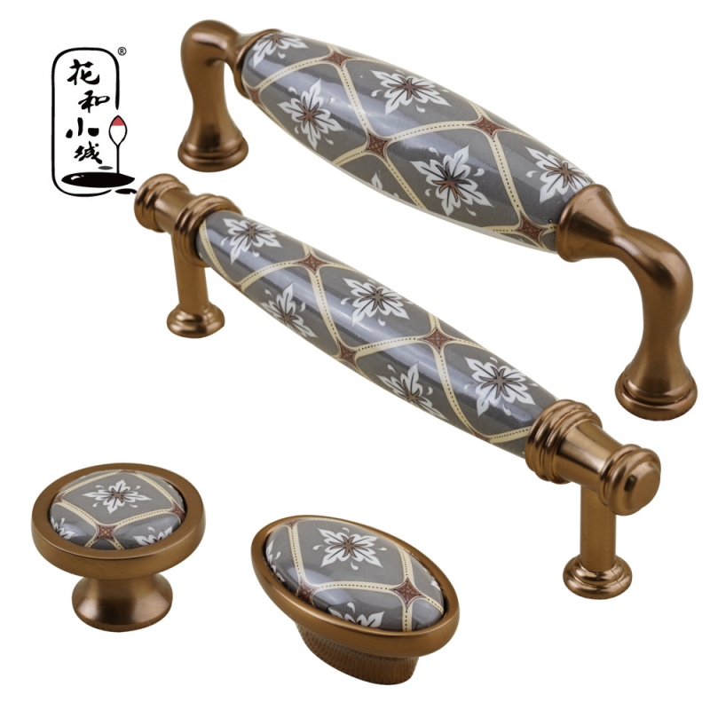 Bohemia-stílusú gardróbszekrény fogantyú, anyag: cinkötvözet + kerámia, modell: W09, alkalmas ajtókhoz vagy fiókokhoz