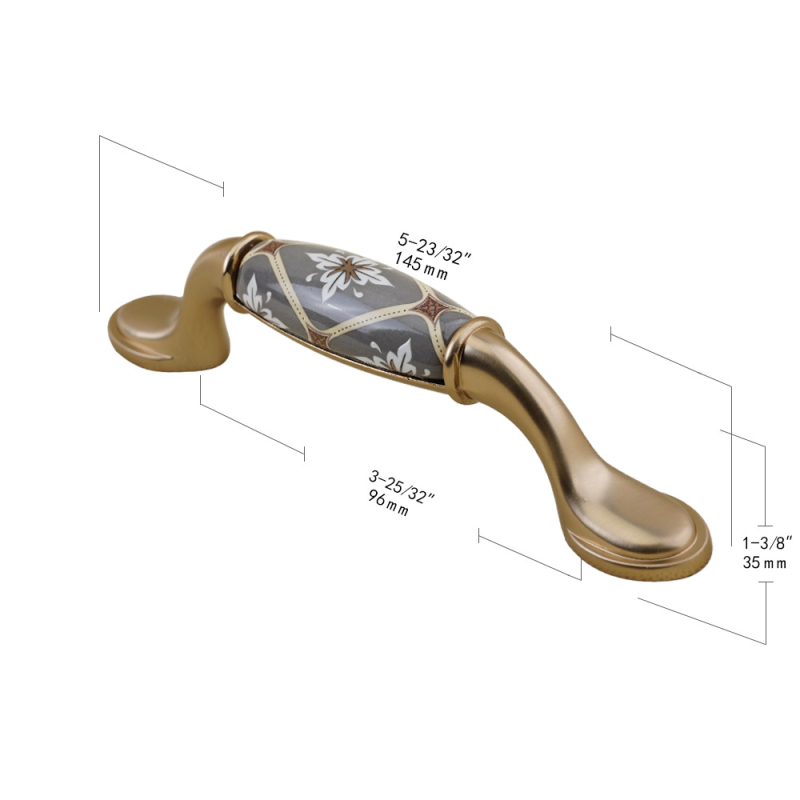 Bohemia-stílusú gardróbszekrény fogantyú, anyag: cinkötvözet + kerámia, modell: W09, alkalmas ajtókhoz vagy fiókokhoz