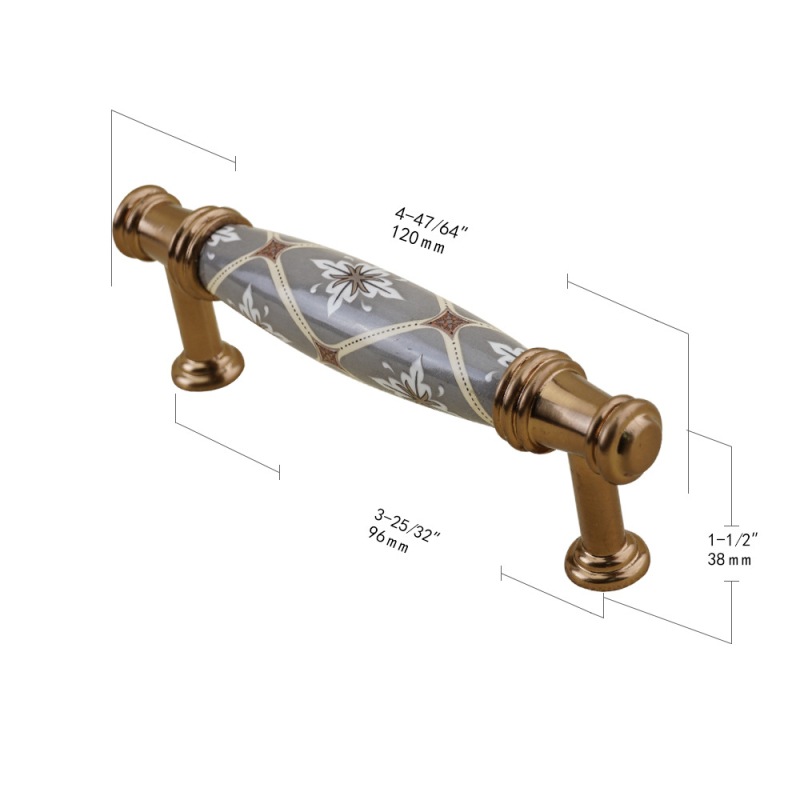 Bohemia-stílusú gardróbszekrény fogantyú, anyag: cinkötvözet + kerámia, modell: W09, alkalmas ajtókhoz vagy fiókokhoz