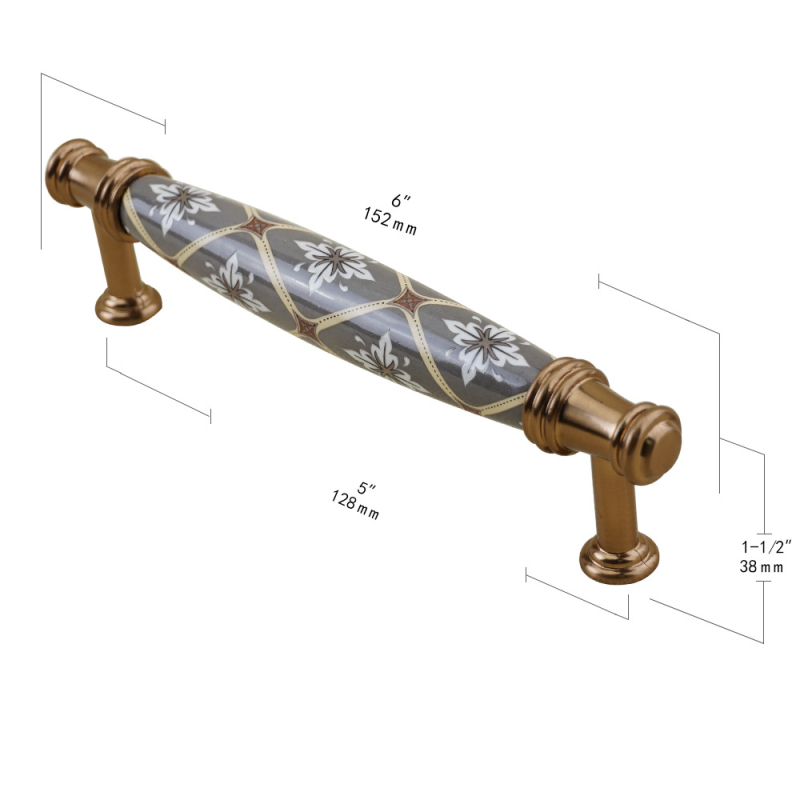 Bohemia-stílusú gardróbszekrény fogantyú, anyag: cinkötvözet + kerámia, modell: W09, alkalmas ajtókhoz vagy fiókokhoz