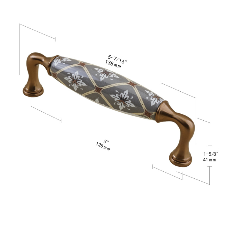 Bohemia-stílusú gardróbszekrény fogantyú, anyag: cinkötvözet + kerámia, modell: W09, alkalmas ajtókhoz vagy fiókokhoz