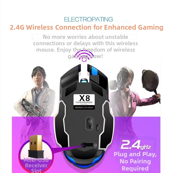 Optický bezdrôtový myš s USB rozhraním, 1000 DPI, 5-úrovňové nastavenie DPI, bezdrôtové nabíjanie