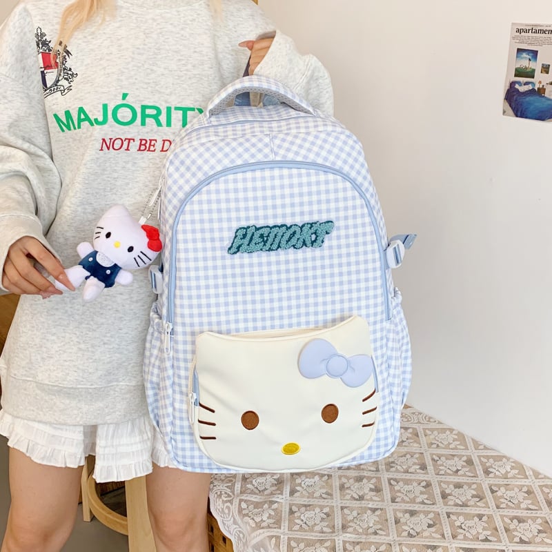 Nylon ruksak s kariranim uzorkom, unisex, zakrivljeni naramenice, podstava od poliesteru