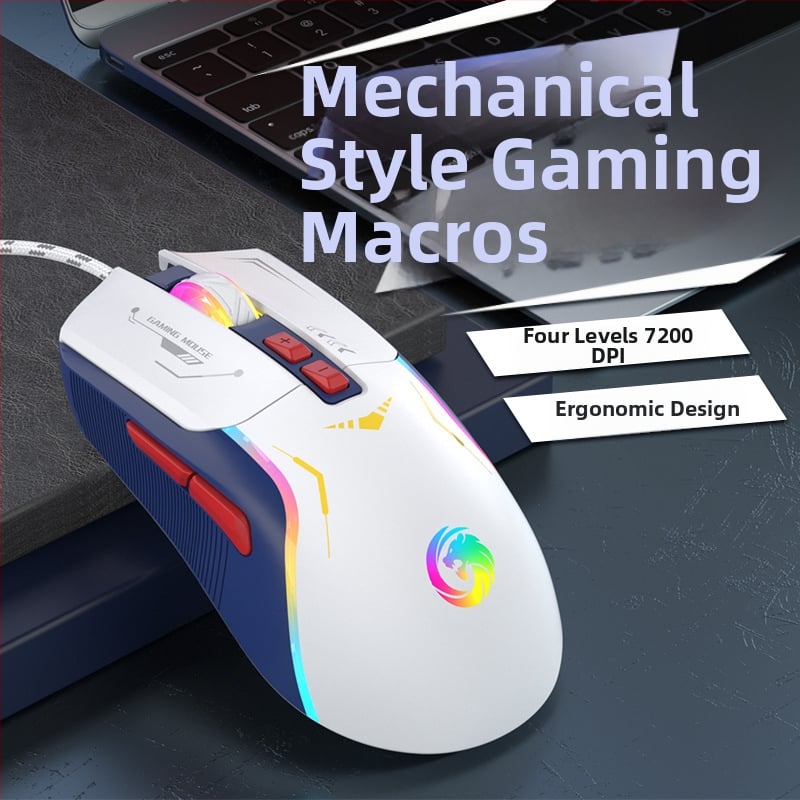 Káblový herný myš s 5600 DPI, 7 programovateľnými tlačidlami, makroprogramovanie, RGB podsvietenie, USB rozhranie